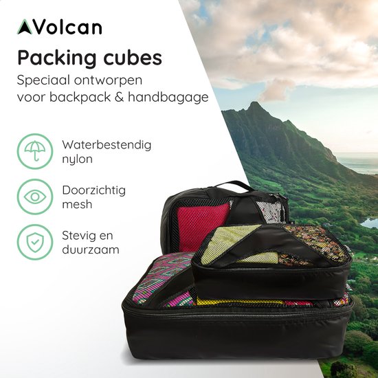 Volcan Packing Cubes - Koffer Organizer Set - 3 Delige Set - Voor Backpack & Koffer - Zwart