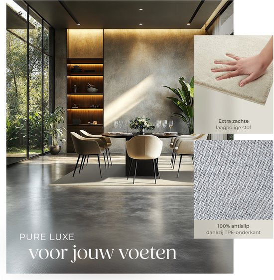 tectake® Kortpolig Vloerkleed -140 x 200 cm - Beige - Tapijt voor Woonkamer, Slaapkamer, Eetkamer - Onderhoudsvriendelijk en Wasbaar - Antislip Ondertapijt - Allergievriendelijk - Diverse maten en kleuren