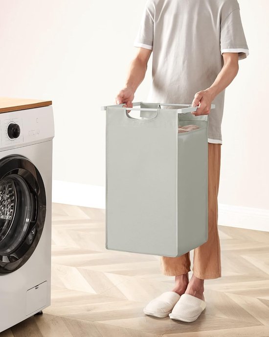 VASAGLE - Wasmand, mand voor vuile was, met 3 vakken en 3 verwijderbare zakken van Oxford-stof, werkblad, metalen frame - 3 x 38 liter, 92,5 x 33 x 72 cm, wit BLH301W01
