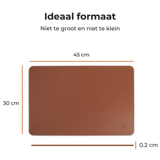 Castagnola Lederlook Placemats - Antislip Placemat van Kunstleer - Waterafstotende Onderlegger - Onderzetter - 6 Stuks - 45 x 30 cm - Bruin