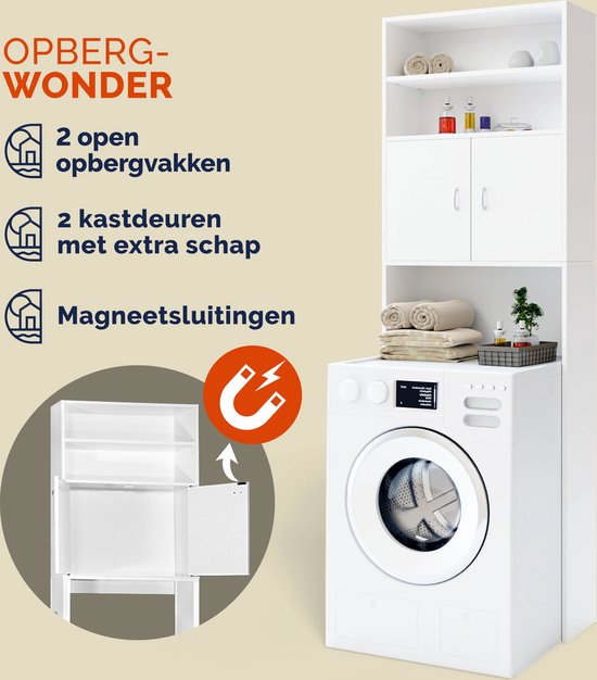 Casaria Wasmachine Kastje - 2 deuren 185x63x20cm - wit