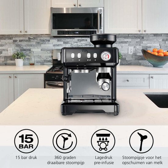 Solis Grind & Infuse Compact 1018 Pistonmachine - Espressomachine - Geschikt voor Pads - RVS Zwart