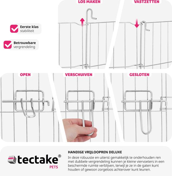 tectake - Dierenhokje met veiligheidsnet - Buitenverblijf - Opvouwbaar en uitbreidbaar - Staal - 145 x 73 cm
