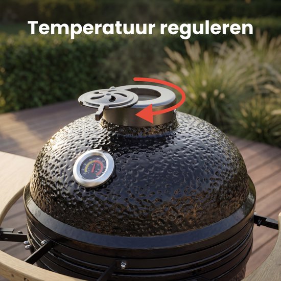 KitchenBrothers Kamado BBQ - 21 Inch Houtskool Barbecue - PFAS-Vrij - 45⌀ cm - Complete Set - Egg BBQ met Accessoires inclusief Hoes - Zwart