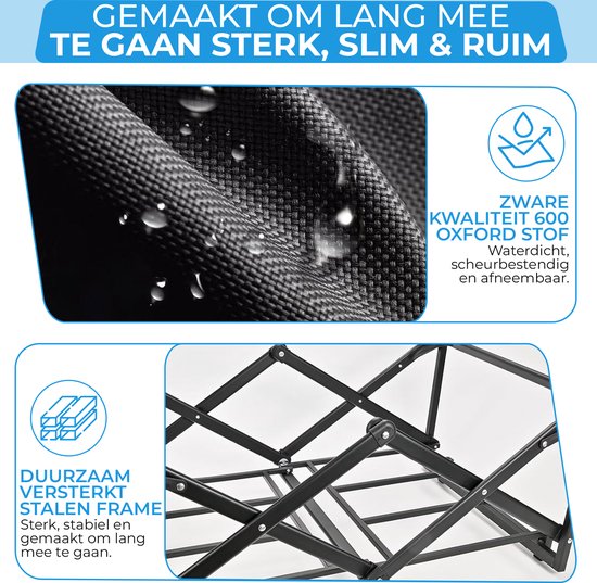 TerraGear Bolderkar opvouwbaar - Bolderkar met dak en duwstang - Zwart - 120L inhoud - 150KG draagcapaciteit