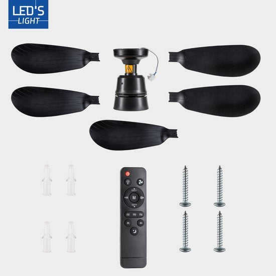 LED's Light - Zwarte plafondventilator met lamp - Ø 53 cm - Instelbare lichtkleur - 25W 1100 LM 3000K/6500K - Plafondlampen met Ventilator & Lamp
