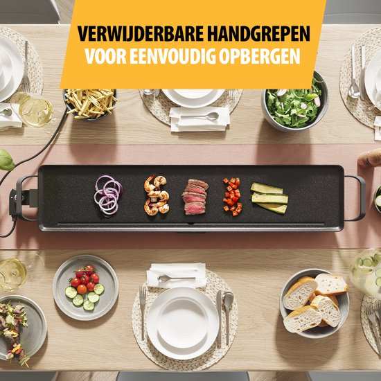 Tristar Grillplaat BP-2670- Tafelgrill XL: 100 x 23 cm - Voor binnen en buiten - BPA Free - Gourmet bakplaat voor op tafel - 10 tot 12 personen - Met regelbare thermostaat - Anti-aanbaklaag - Zwart