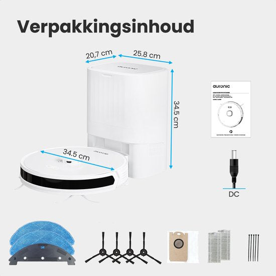 Auronic Robotstofzuiger - Met Dweilfunctie - WiFi en App - Laadstation - Huisdieren - Dweilrobot - Laser Navigatie - Automatisch Leegstation - Wit