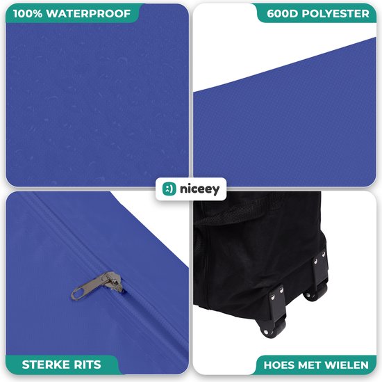 Niceey Partytent - EasyUp - Opvouwbaar - Waterdicht - Met Draagtas met wielen - 300 x 300 cm - Donkerblauw