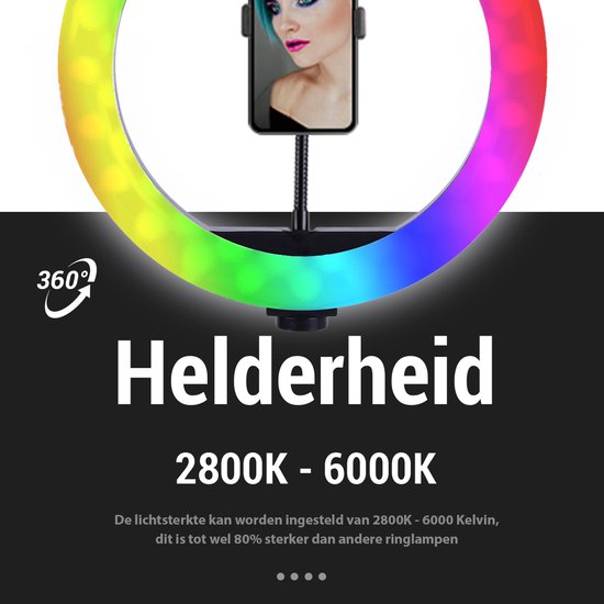 Magnify® 10" Ringlamp met Statief - 186cm Hoog - 2 Telefoonhouders - Bluetooth Shutter - TikTok - 99+ Kleuren - Inclusief Mini Statief