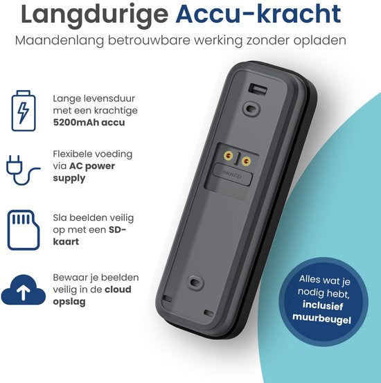 Gologi Video Deurbel - Slimme Deurbel met Camera en WiFi - HD Video Kwaliteit - Draadloos op Accu - Inclusief Muurbeugel en Chime - Night Vision - Waterdicht - Zwart