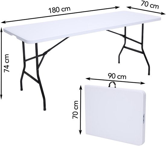 Brixy Inklapbare Tafel - Vouwtafel - 180 x 70 x 74 cm - Campingtafel - Tuintafel - Draagbaar - Wit