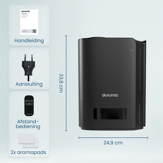 Auronic Luchtbevochtiger - 5 Liter - Geschikt voor Woonkamer, Kantoor, Slaapkamer, Babykamer en Meer - BPA-Vrij - Zwart