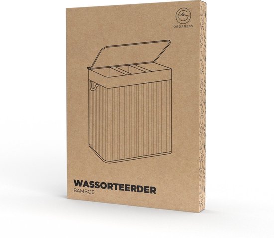 Organess wasmand 3 vakken - Wassorteerder - Wasmand met deksel - Opvouwbaar - 150L - Bamboe