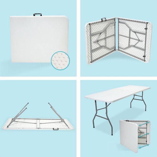LifeGoods Inklapbare Tafel - 70x180cm - Verstelbare en stevige Klaptafel - Weerbestendig - Vouwtafel voor Buiten - Wit