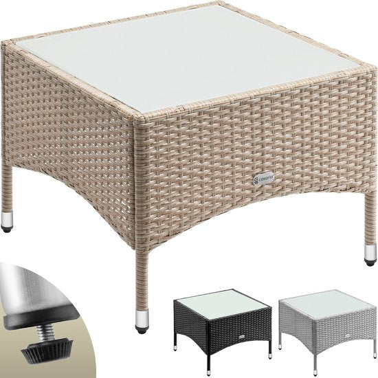 CASARIA Polyrattan Bijzettafel - Buiten 58x58x42cm - Crème