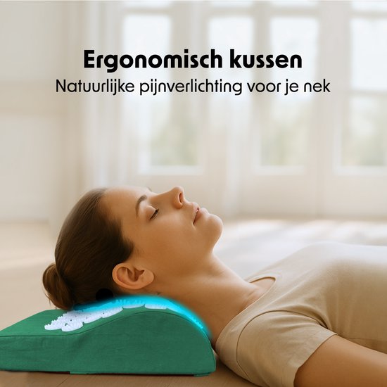 LifeGoods Acupressuur Mat XL - met Kussen - Shakti mat - Spijkermat Incl. 2x Triggerpoint Bal - 128x48x2cm - Groen/Wit
