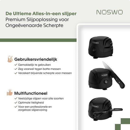 Noswo Elektrische Messenslijper - Multifunctioneel - Geschikt voor Messen, Schroevendraaiers en Scharen - Anti Slip - Zwart