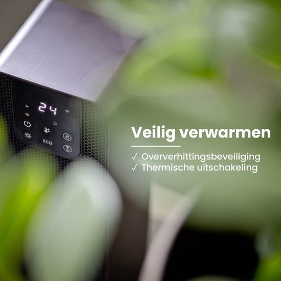QLT Keramische Kachel – Elektrische Verwarming met Vlameffect, Oscillatie & App-bediening – 1000-2000W – Compact & Energiezuinig – Zwart