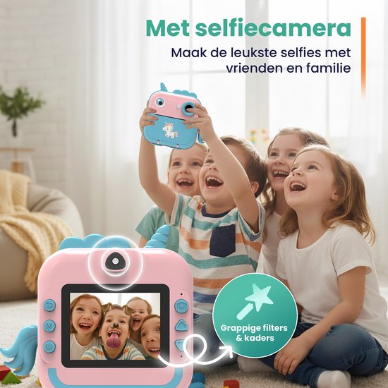 ODESSEY Kindercamera met Printer - Full HD - Selfie Camera - 32GB SD Kaart - Foto - Video - Spelletjes - Digitale Camera Kinderen - Fototoestel voor kinderen - Eenhoorn