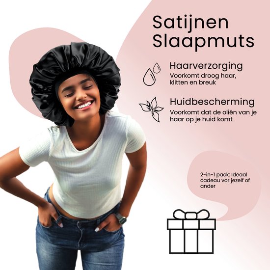 Beyeza Luxe Bonnet XL - Satijnen Slaapmuts - Haarverzorging - Haarnetjes - Elastisch - Satijn - 2 Stuks
