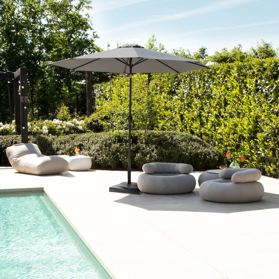 VONROC Premium Stokparasol Recanati Ø300cm – Incl. parasolvoet & beschermhoes - Ronde parasol - Kantelbaar – UV werend doek - Grijs