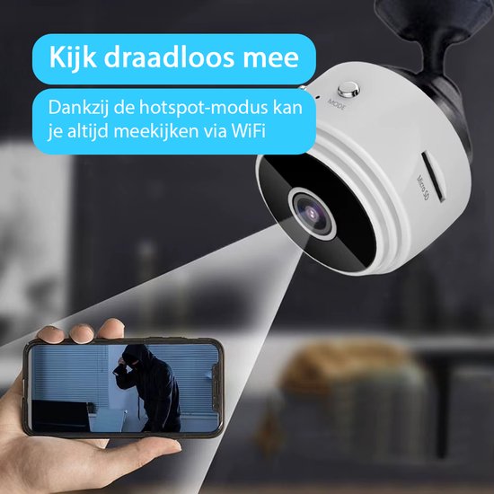 Tech Essentials Mini Verborgen Spy Camera - 1080P - Met WiFi APP - Micro Geheime Beveiligingscamera - Binnenhuis - Spionage - afluisterapparatuur - Wit