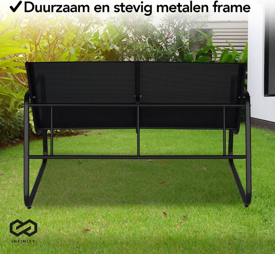 Infinity Goods Tuinset – Incl. Bank, 2 Stoelen & Glazen Tafel – Zwart/Antraciet