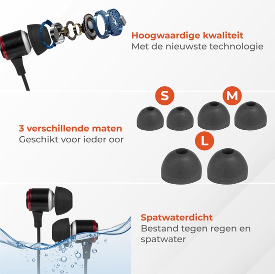 Nuvance - Oortjes met Draad - 3.5mm Jack Aansluiting - Oordopjes met Draad - In-Ear Oortjes met Draad en Microfoon - Zwart