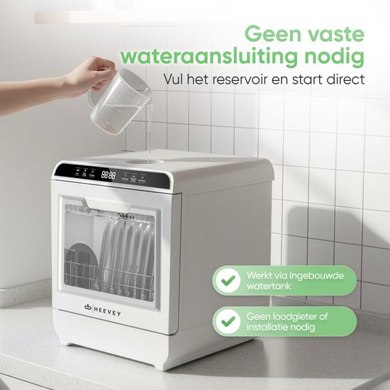 Heevey Mini Vaatwasser - Vrijstaande vaatwasser - Campingvaatwasser - 5 Wasprogramma's - Afwas - Sterilisatiesysteem - Droogfunctie 75°C