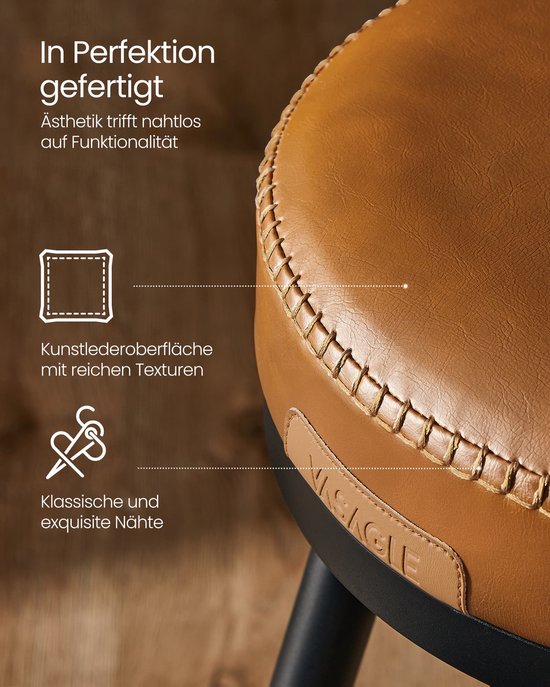 Barkruk – Set van 2 – Draaibare rugleuning – 65cm hoog- Karamelbruin