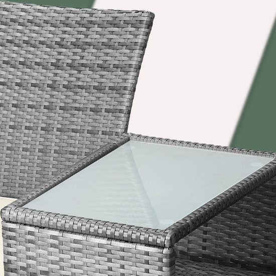 Casaria Polyrattan Tuinbank - Incl. Tafel & Kussens 7 cm - Grijs