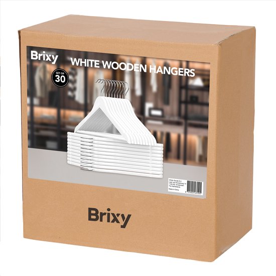 Infinity Goods 30 Houten Kledinghangers Wit - Kleerhanger - Inkeping en Broeklat - Metalen Haak - Volwassenen - 30 Stuks - Wit