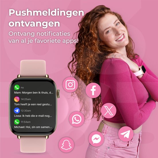 Nuvance - Smartwatch Heren & Dames met Bluetooth - IP68 Waterdicht - Geschikt voor alle Smartphones - Stappenteller en Hartslagmeter - Goud