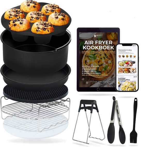 Happy Goods Heteluchtfriteuse XL Accessoires - geschikt voor Airfryer Accessoires - ⌀ 20 CM - Bakpapier - Siliconen Bakje - Bakvorm Rond - Muffin Bakvormen