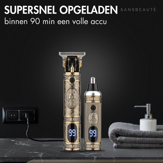 Professionele Draadloze T-blade Tondeuse + Neustrimmer - Sansbeauté® Buddha Trimmer - Baardtrimmer - Tondeuse Mannen Hoofdhaar - Cheveux Haar - Haartrimmer - Kapper Haar Machine - Haartondeuse - Barber Hair Clipper - Kappersset