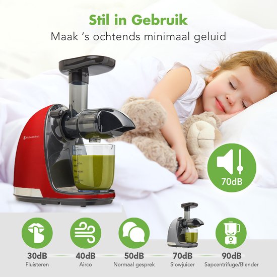 KitchenBrothers Slowjuicer - Juicer - Sapcentrifuge - Groenten en Fruitpers - 700ml - Met Pulpreservoir - Juice Maker - Rood