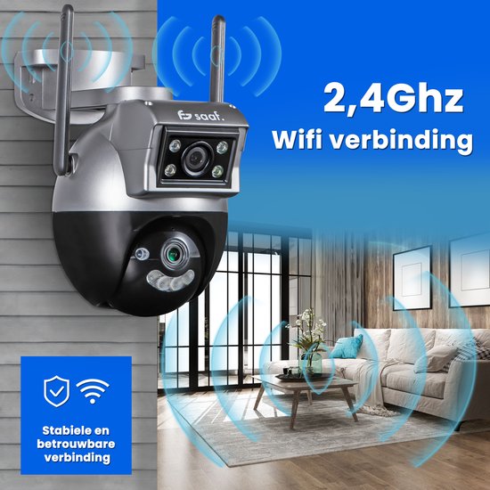 Beveiligingscamera Buiten - met Wifi, 64GB Opslag, Nachtzicht - Beveiligingscamera Binnen - Zwart - van Saaf
