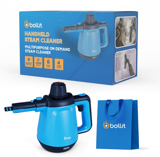 BOLLIT 1200W Stoomreiniger - Handstoomreiniger - 3.5 Bar - Handstomer - Vlekkenreiniger - Steam Cleaner - Tapijtreiniger - Stoomreinigers - Extra Krachtig Stoomapparaat: Vloer, Bank, Keuken Badkamer & Tapijt Reinigen - Incl. Opbergtas