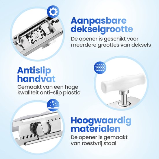 Techvavo® Potopener - Handige Opener Voor Potten - Ergonomische Dekselopener - Pottenopener - Keuken Gereedschap - Reuma hulpmiddelen