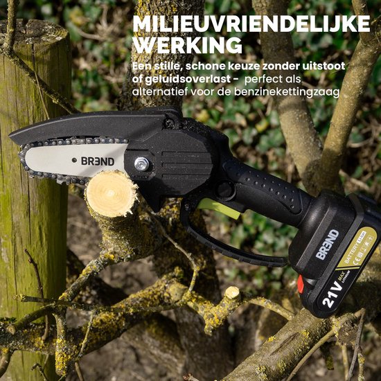 BREND BR-2236 Elektrische Mini Kettingzaag met Accu en Opbergkoffer – Draadloze Snoeizaag voor Takken en Stammen – 20 Min Zaagtijd – Zwart