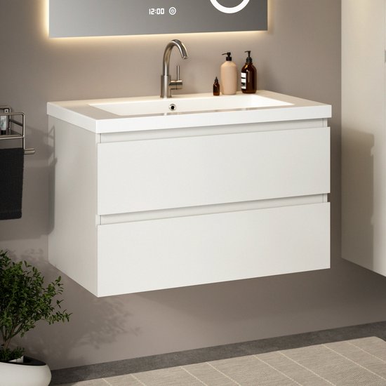 Mirlux Badkamermeubel Glanzend Wit 80 cm - Wastafel Wit - Badmeubel set - Wastafelmeubel Glanzend Wit