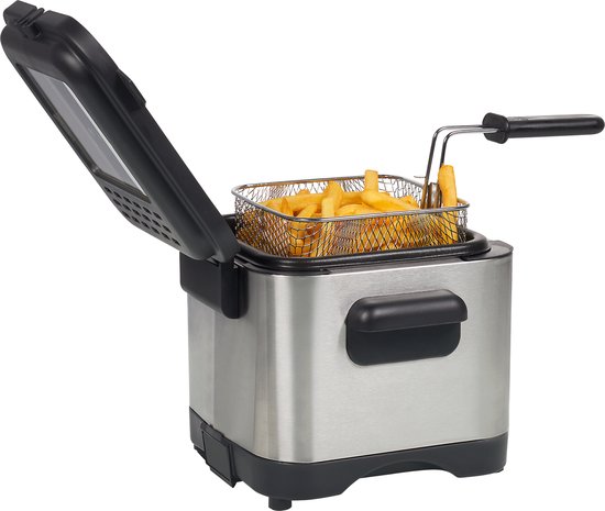 Princess Mini friteuse 182612 - 1.5 Liter - Regelbare thermostaat - Geurfilter - Kijkvenster - Compact - Geschikt voor camping - 1000W - geborsteld RVS
