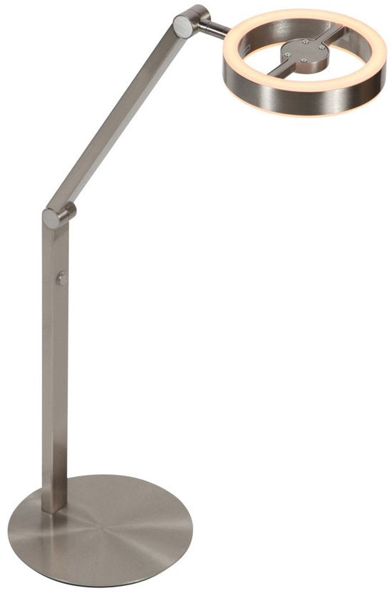Tafellamp Ringlux 4139ST van Steinhauer - Elegante lamp van geborsteld staal, hoogte verstelbaar van 40 tot 75 cm, met dubbele LED-verlichting en touchdimmer.