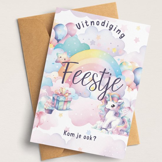 Systemyze 15x Uitnodiging Kinderfeestje Meisje – Uitnodigingskaarten Verjaardag – Thema Unicorn – A6 Formaat
