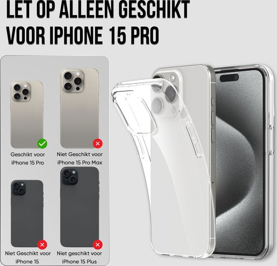 Telefoonhoesje Doorzichtig Geschikt voor Iphone 15 Pro Hoesje Transparant Met Screenprotector Beschermglas