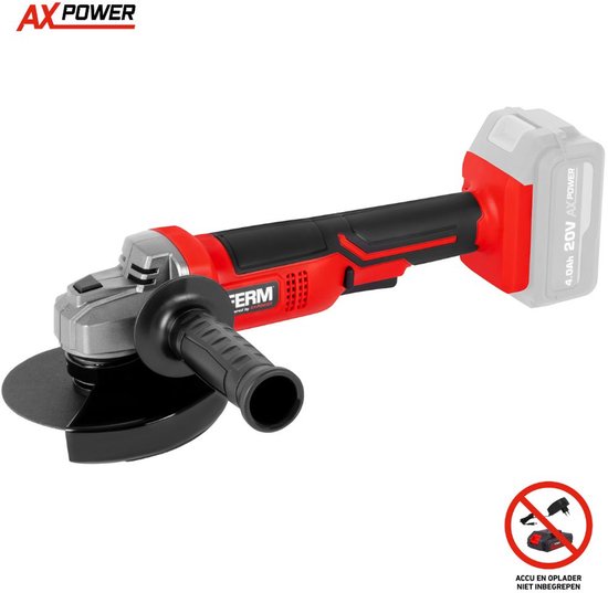 FERM - AX-POWER - AGM1126 - Accu - Haakse slijper - 125 mm - 20Volt - 8000t/min - Softgrip - Zijhandgreep op twee plaatsen - Verstelbare beschermkap - Veiligheidsschakelaar - Zonder accu en zonder lader - Geschikt voor AX en FX accu platform