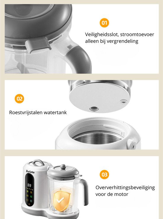 Livista® - Baby Blender en Stoomkoker – Grote Capaciteit – Babyvoeding Verwerkingsmachine – Stomen, Mixen en Verwarmen – Voor Gezonde Babyvoeding