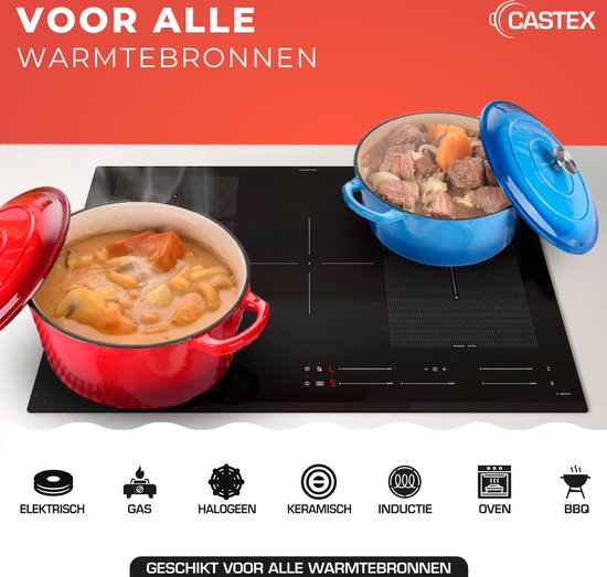 Castex Elegance Royal Gietijzeren Braadpan met Deksel 28 cm - Inductie Pan - Braadpannen Gietijzer - Rood
