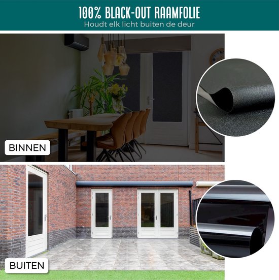 Homewell Verduisteringsdoek 70x300cm - Raamfolie Verduisterend - 100% Blackout - Anti Inkijk, Isolerend en Zonwerend - Herbruikbaar - Statisch – Zwart